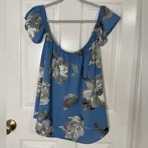 Blue Floral Off the Shoulder Flowy Boho Blouse | Million Bullpup